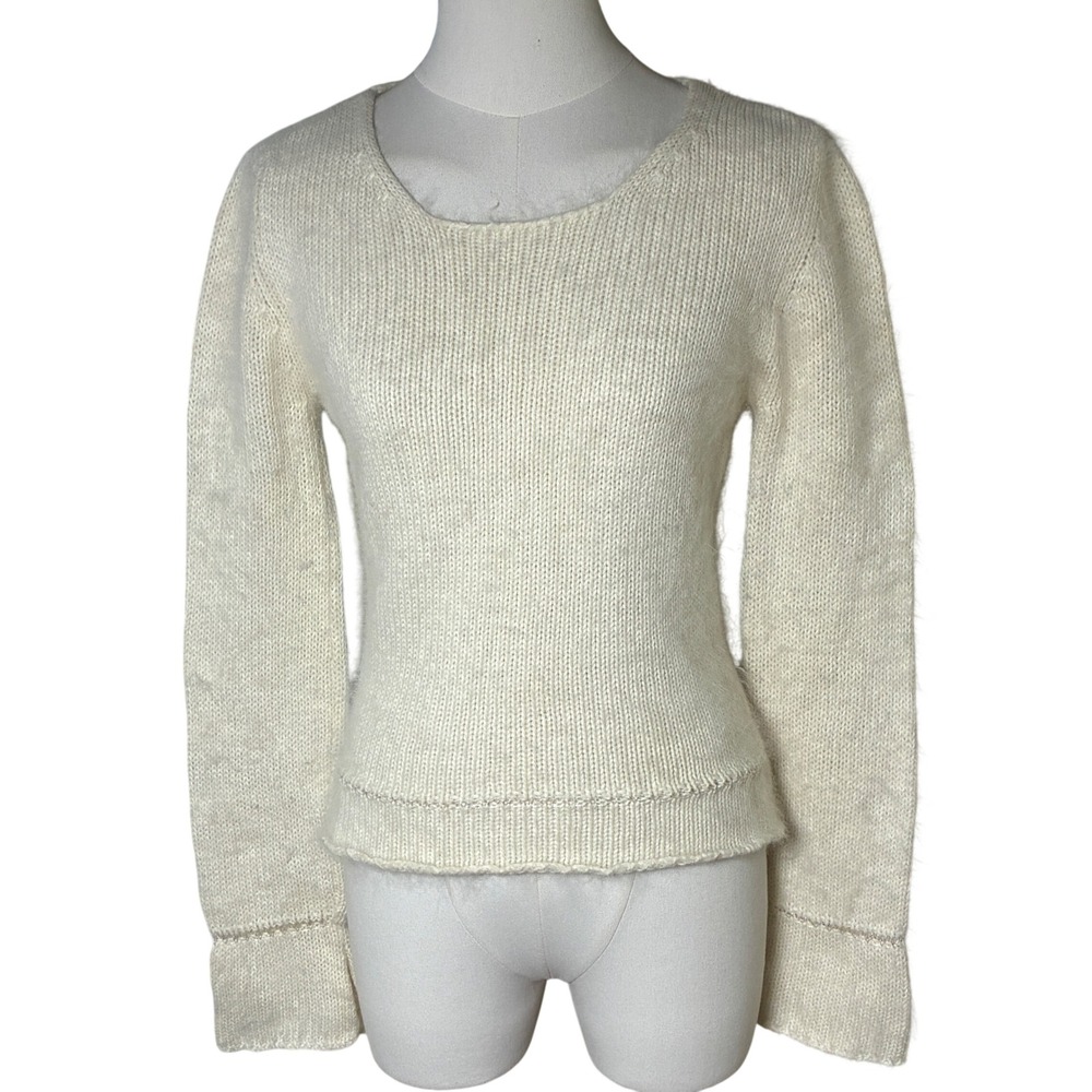 Co-op Cotton Angora Lambswool Sweater Cream Scoop Neck Size M Balletcore